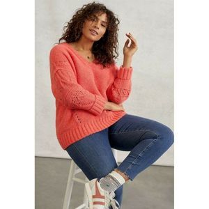 ANTHROPOLOGIE New M Pilcro Marla V-Neck Sweater in Coral
